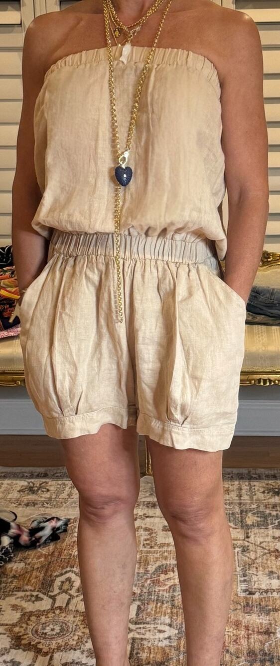 Jolie 100% Linen Strapless Romper Made in US | Large (runs small)